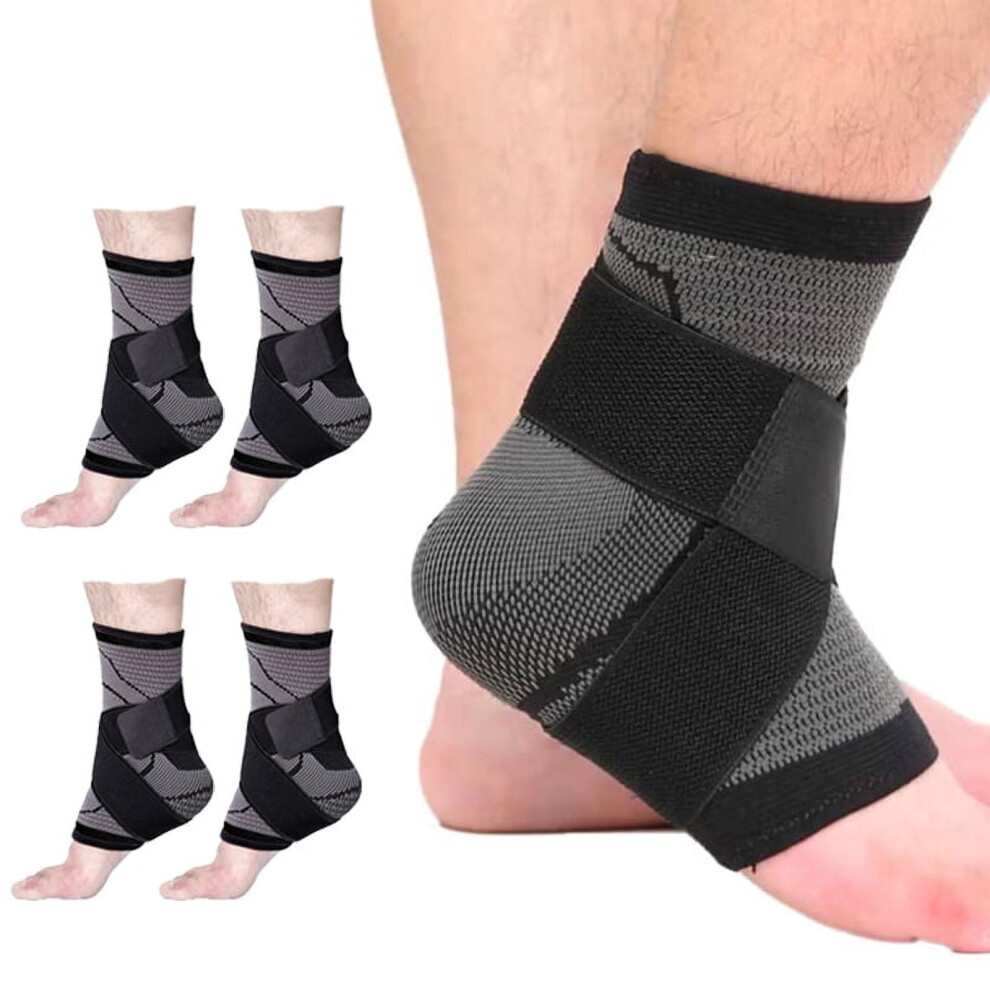 2 Pairs Adjustable Ankle Support Compression Ankle Brace Protector for Gym Running Soccer Basketball(Black-L)