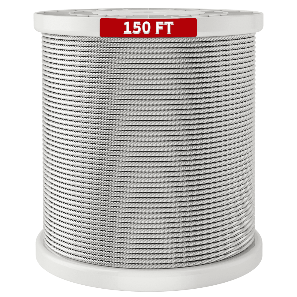 150Ft 1/8" T316 Stainless Steel Cable Rope - 7X7 Aircraft Wire For Deck, Rail, Balusters, Stairs, Handrail, Porch, Fence 9422877259717