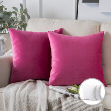 Phantoscope Soft Silky Velvet Series Square Decorative Throw Pillow Cusion for Couch, 18" x 18", Pink, 2 Pack