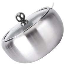 1 Set Stainless Steel Sugar Bowl with Lid and Spoon Metal Salt Pepper Jar Seasoning Container