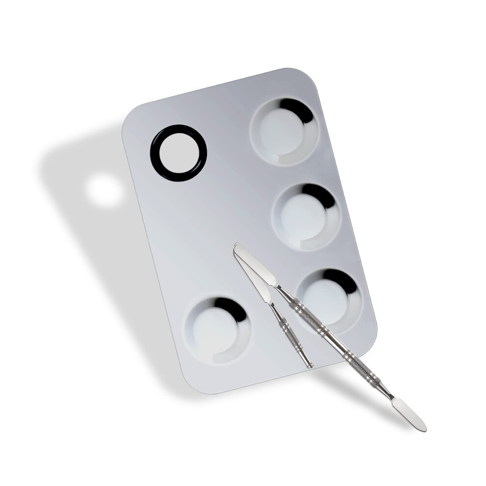 Makeup Mixing Palette with Spatula, Stainless Steel FourWell Large Surface for Cosmetics and Pigments
