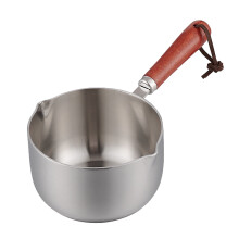 Zhouqiannn Stainless Steel Mini Milk Warmer Pot with Wooden Handle, Small Soup Pan for Butter, Heating Milk, Cooking, Saute, with Lid, Non Crepe Pan