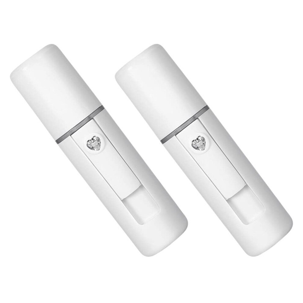 White 2Pcs Facial Steamer Nano Mist Sprayer Deep Hydration Usb Rechargeable Travel Face Mister