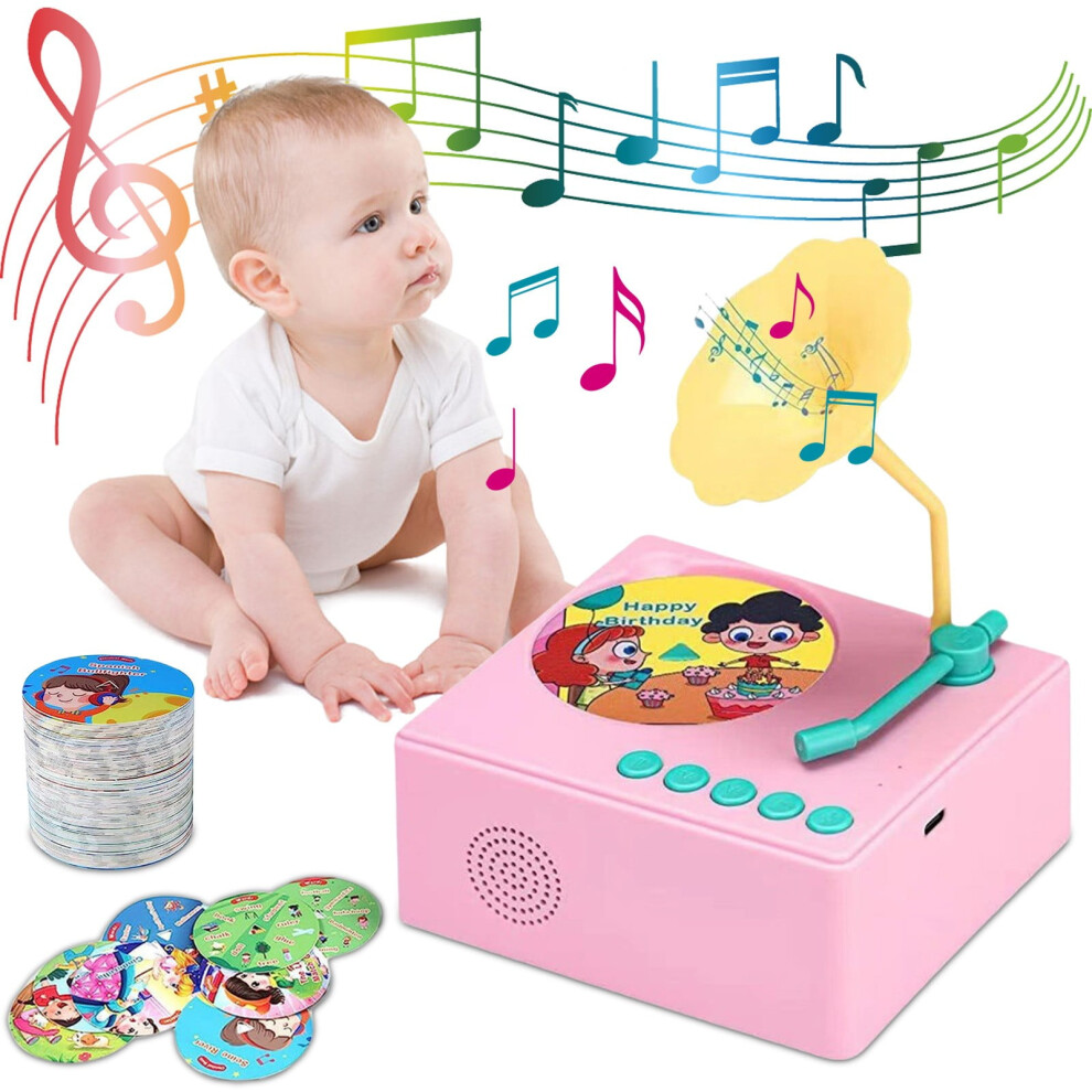 Kids Record Player With 96 Cards, Children's Phonograph Story Music Player For Toddlers, Compatible With Educational Toys For Early Learning 9399596487045