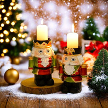 Nutcracker Candle Holder, Christmas Resin Pillar Candlestick, Holiday Tea Light Decor for Living Room, Kitchen, Dining Table