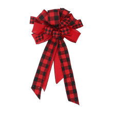 Christmas Bows Tree Topper Red Black White Plaid Ornaments Handmade For Wreath Door