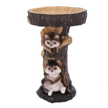 Huarll Garden Statues Resin Raccoon Birdbath Polyresin Antique Garden Bird Bath for Home Garden Yard