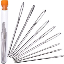 chuanquan 9Pcs Large-Eye Hand Sewing Needles, Steel Yarn Knitting & Darning Needles with Clear Storage Tube for Embroidery DIY Silver