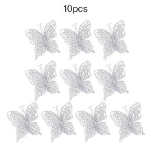 10pcs Artificial Christmas Butterfly Pendant Christmas Tree Garland Embellishment Baubles for Wedding New Year Decor Party Gift Supplies