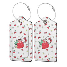 Hello Kitty 2Pc Stainless Steel Ring Leather Luggage Tags, Waterproof ID Holder, Compatible with Travel Accessories, 2.9" * 4.6"