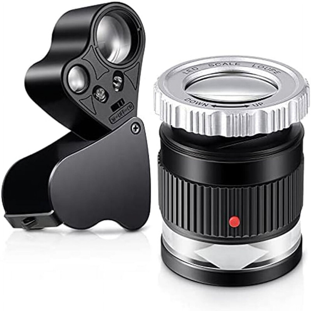 Light 2Pcs Loupe Magnifier,30X 60X Illuminated Magnifier With Led Magnifying Glass Eye And 30X A