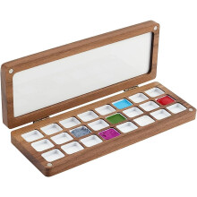 Wood & Plastic Magnetic Flip Top Paintbox Multifunction Palettes Painting Supplies Rectangle Camel 18x6.5x2.05cm Hole: 13x16.5mm