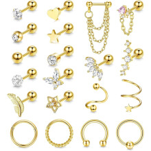 Jstyle 16G Cartilage Earrings 20Pcs for Women Men, Surgical Steel Tragus Helix Daith Conch Studs Hoop CZ Jewelry, Compatible with Original