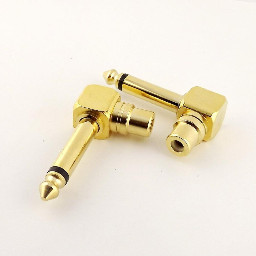 For 10Pcs Copper Rca Female To 6.35Mm Male Mono Right Angled Audio Headphone Adapter Gold 9085618214439