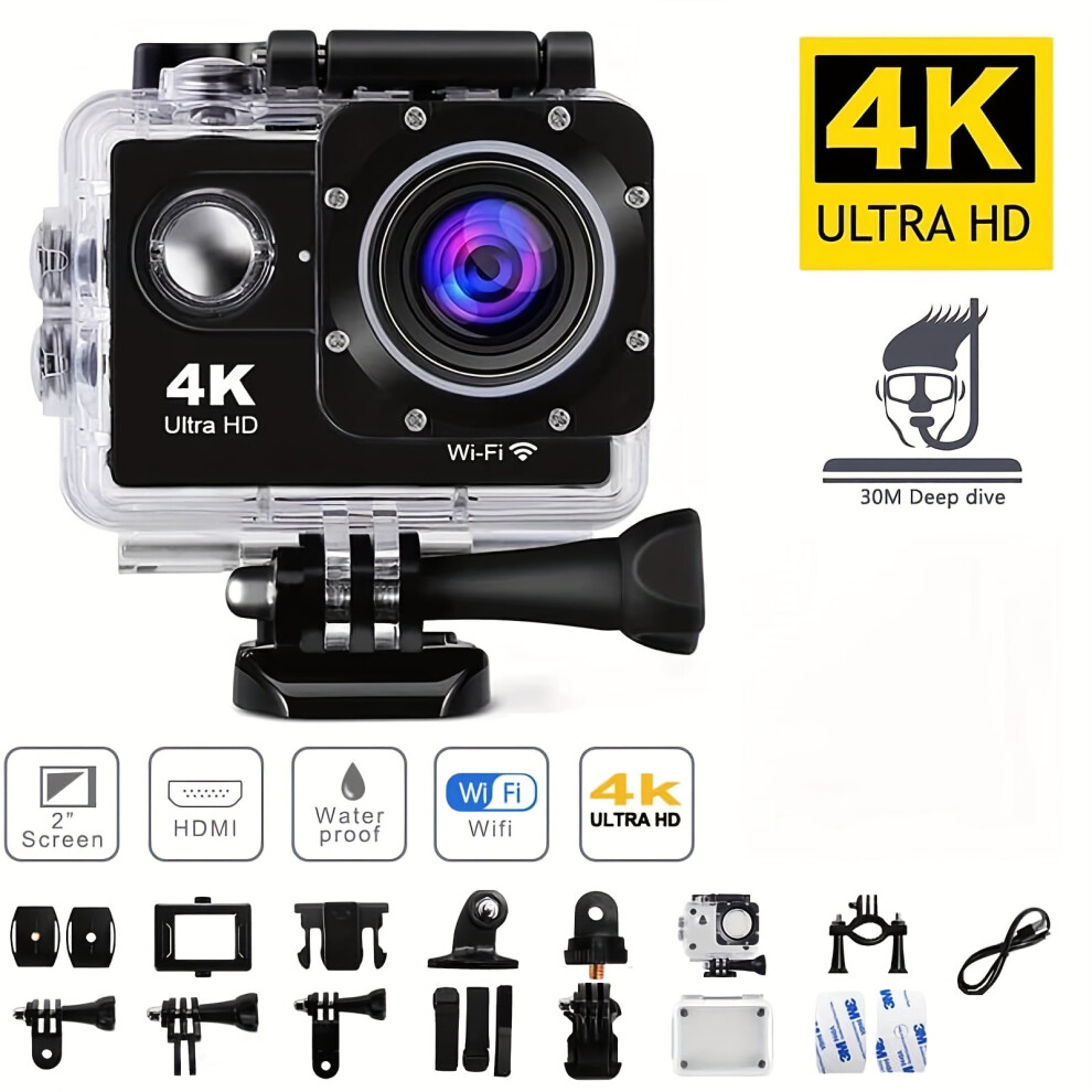 Action Camera 4K 30Fps 12Mp Full Hd Wifi Connected Sports Camera Outdoor Cycling Diving Hd Camera With 32G Card 9085618215924