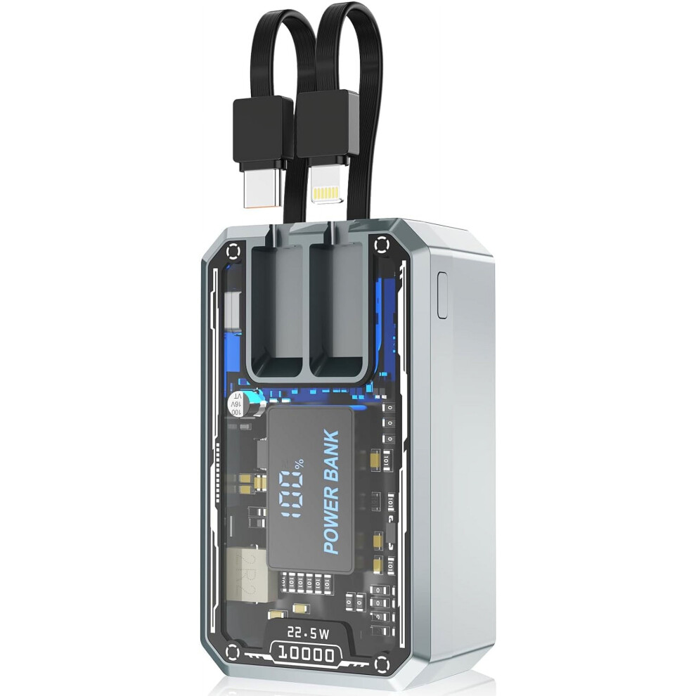 Portable Charger 10000Mah,22.5W Fast Charging Small Power Bank With Built-In Cables,Transparent External Y 9085618216457