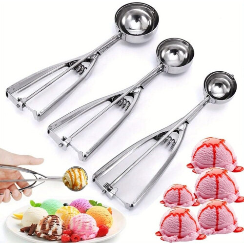 3Pcs Stainless Steel Ice Cream Scoop Set with Ergonomic Trigger Release for MultiPurpose Use 1