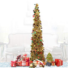 5FT Christmas Pop Up Tinsel Trees Collapsible Reusable, Artificial Shiny Sequins Pencil Xmas Slim Tree with Plastic Stand for Home, Store, Wedding