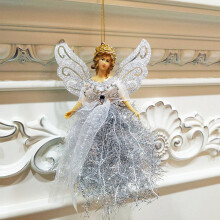 Silver Victorian Sparkle Feather Angel Christmas Tree Decoration Hanging Pendant Holiday Birthday Party Ornaments