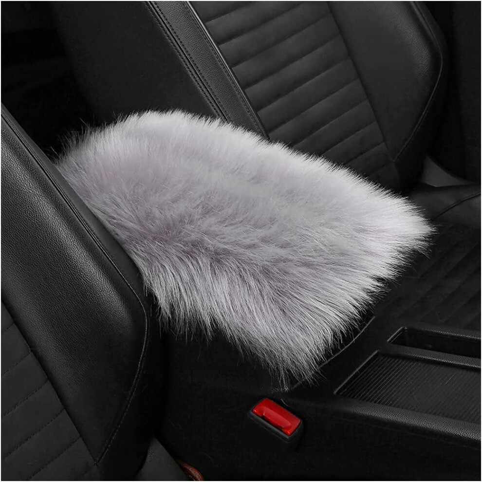 Furry Auto Center Console Cover Pad, 11.8"X7.8" Soft Sheepskin Wool Armrest Cushion, Fluffy Vehicle Armrest Seat Box Protector Warm In Winter 9085618738409