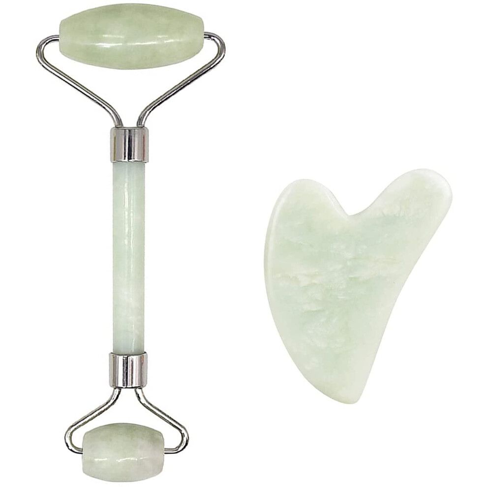 Rose Quartz Jade Facial Roller Set with Gua Sha AntiAging Massage for Face and Neck