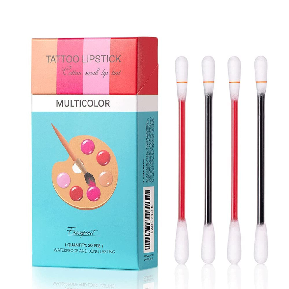 PICKX 20Pcs Waterproof Lip Tint Cotton Swab Long Lasting Lipstick Multicolor Moisturizing