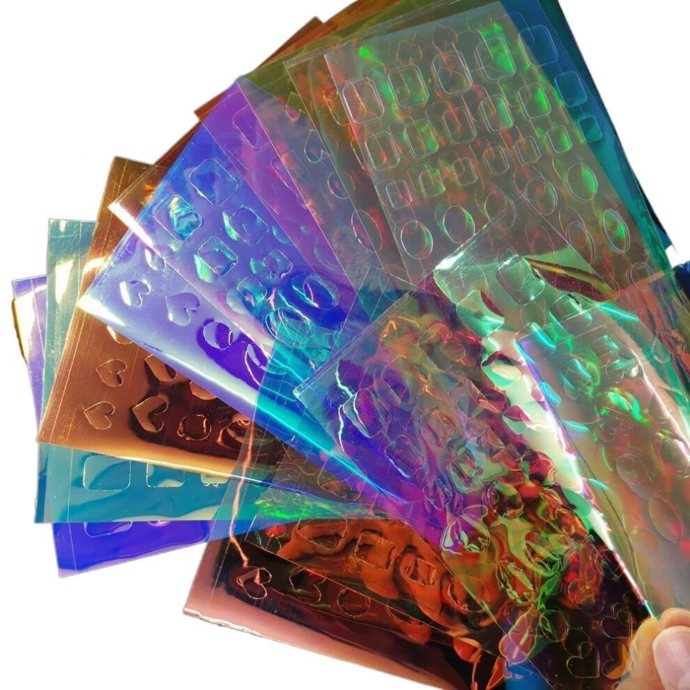 Nail Foil Stickers with Prismatic 3D Effect, Holographic Glass Paper Nail Art for Women