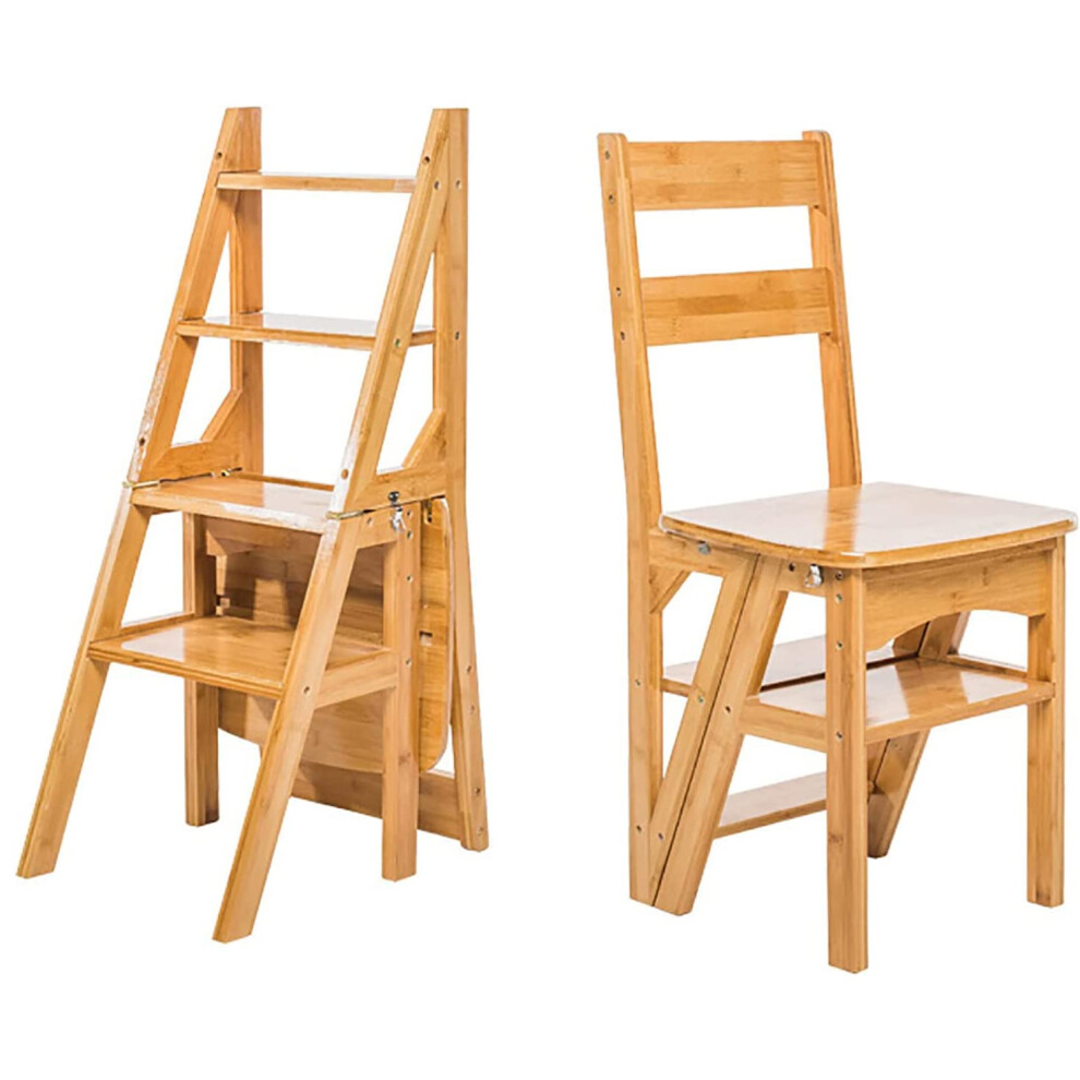 Wooden Folding Ladder Chair 2In1 Step Stool For Adults Kitchen Space Saving 400Lbs Walnut 9455672534239