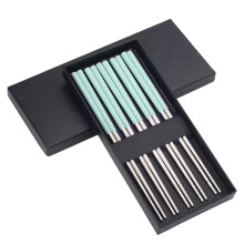 5 Pairs Stainless Steel Wheat Straw Chopsticks Set with Anti Slip Grip, EcoFriendly for Home and Travel