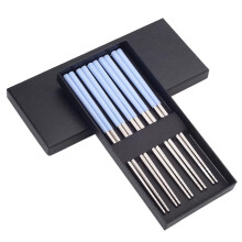 Stainless Steel Wheat Straw Chopsticks Set, 5 Pairs Reusable with Anti Slip Grip, EcoFriendly