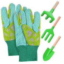 Kids Gardening Tools Set with Wooden Handles Shovel Fork Rake and Gloves for Outdoor Planting Fun