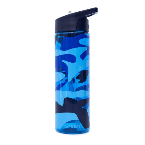 Smash Smash Sipper Water Bottle with Straw 700ml Blue Camo Design