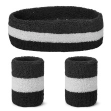 Yolev Striped Sweatband Set Sports Headband Wristband 1 Headband and 2 Wris