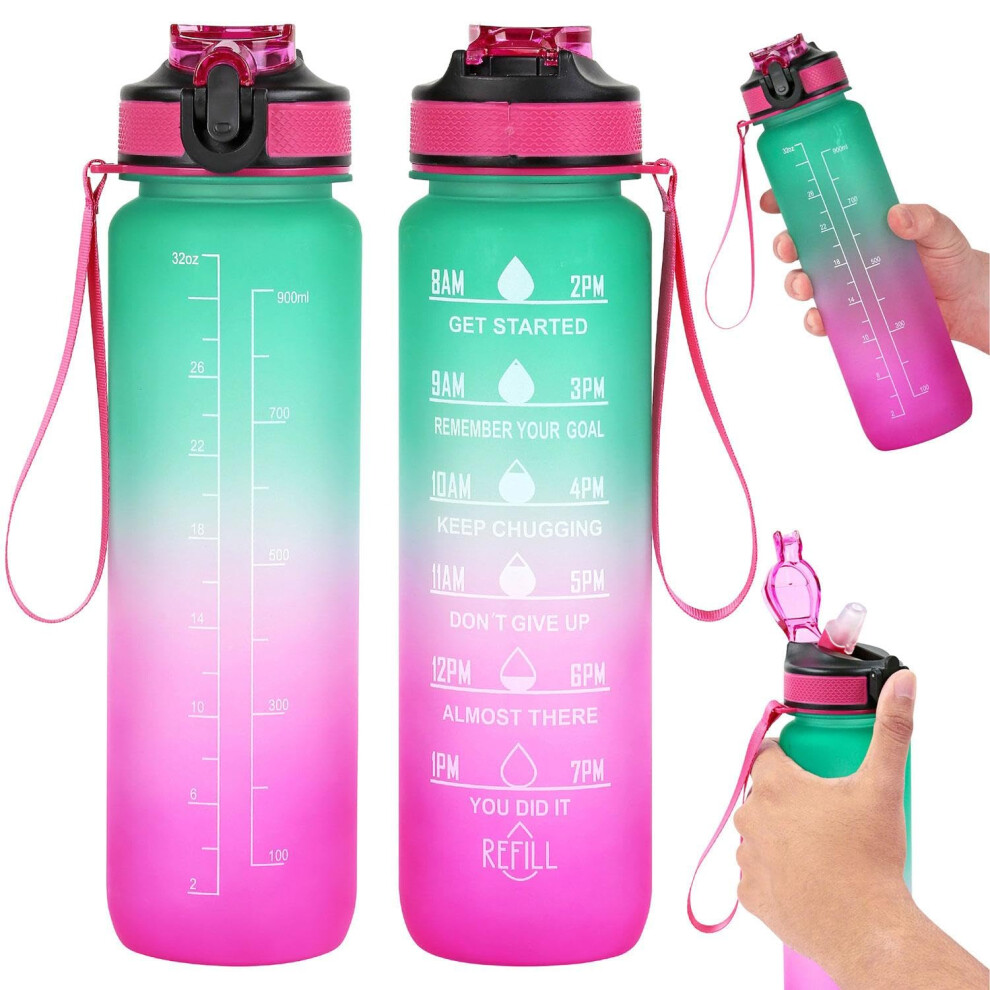 Livhome 1L Leakproof Hourly Water Bottle Bpafree Plastic Bottle With Straw