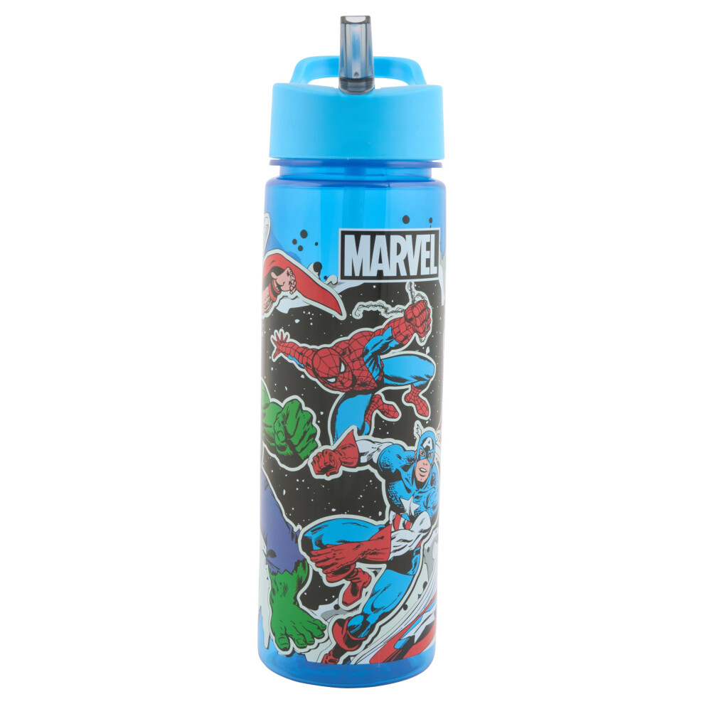 Marvel Press Marvel Avengers Water Bottle With Straw – Reusable Kids 600Ml Pp – In Blue