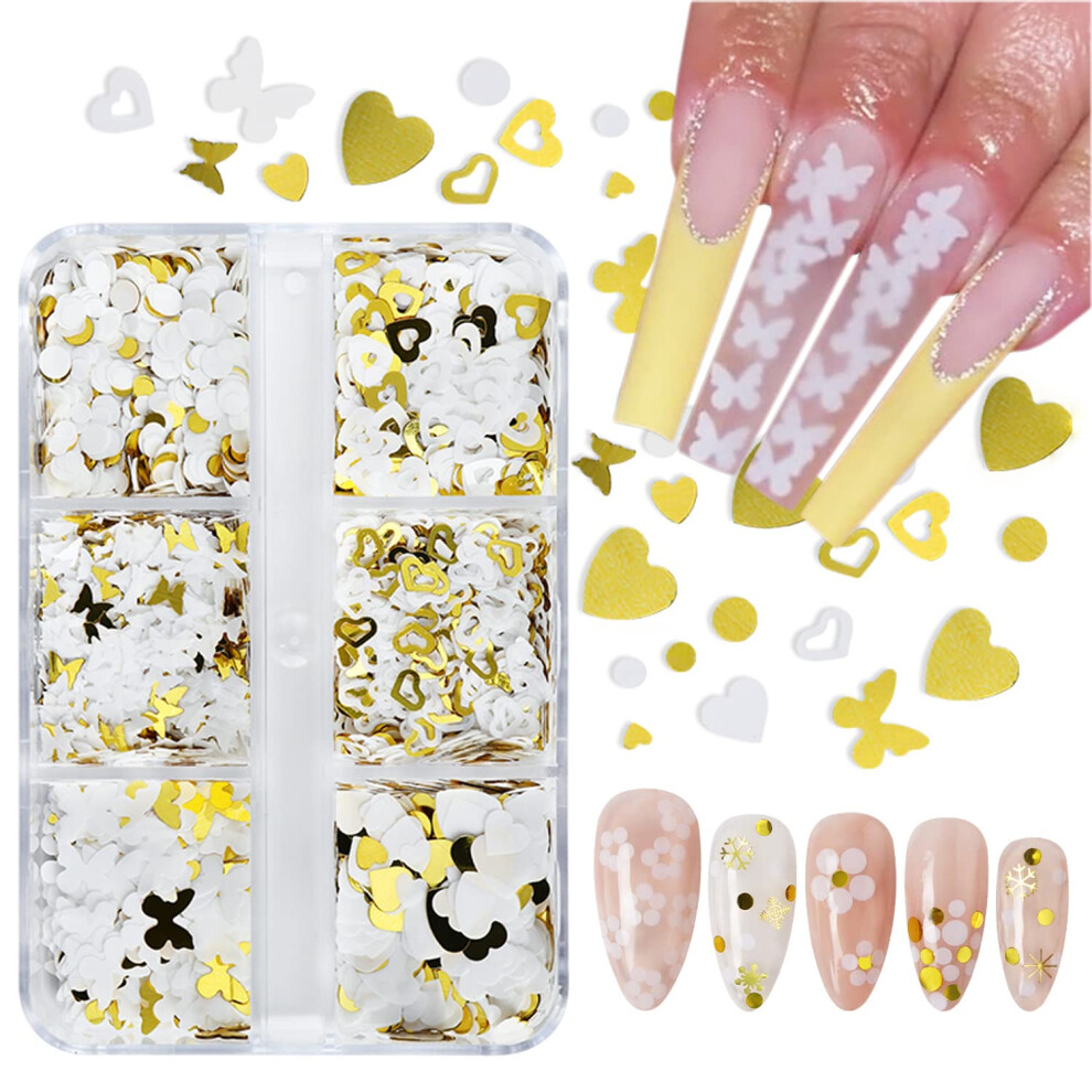 Gold/White Valentine's Day Nail Art And Heart Glitter Sequins Holographic Nail Decoration Kit