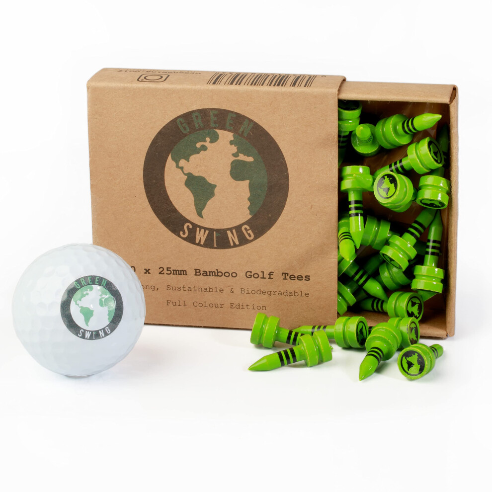 Swing Bamboo Golf Tees 25Mm Strong Sustainable Biodegradable 30Pcs Green