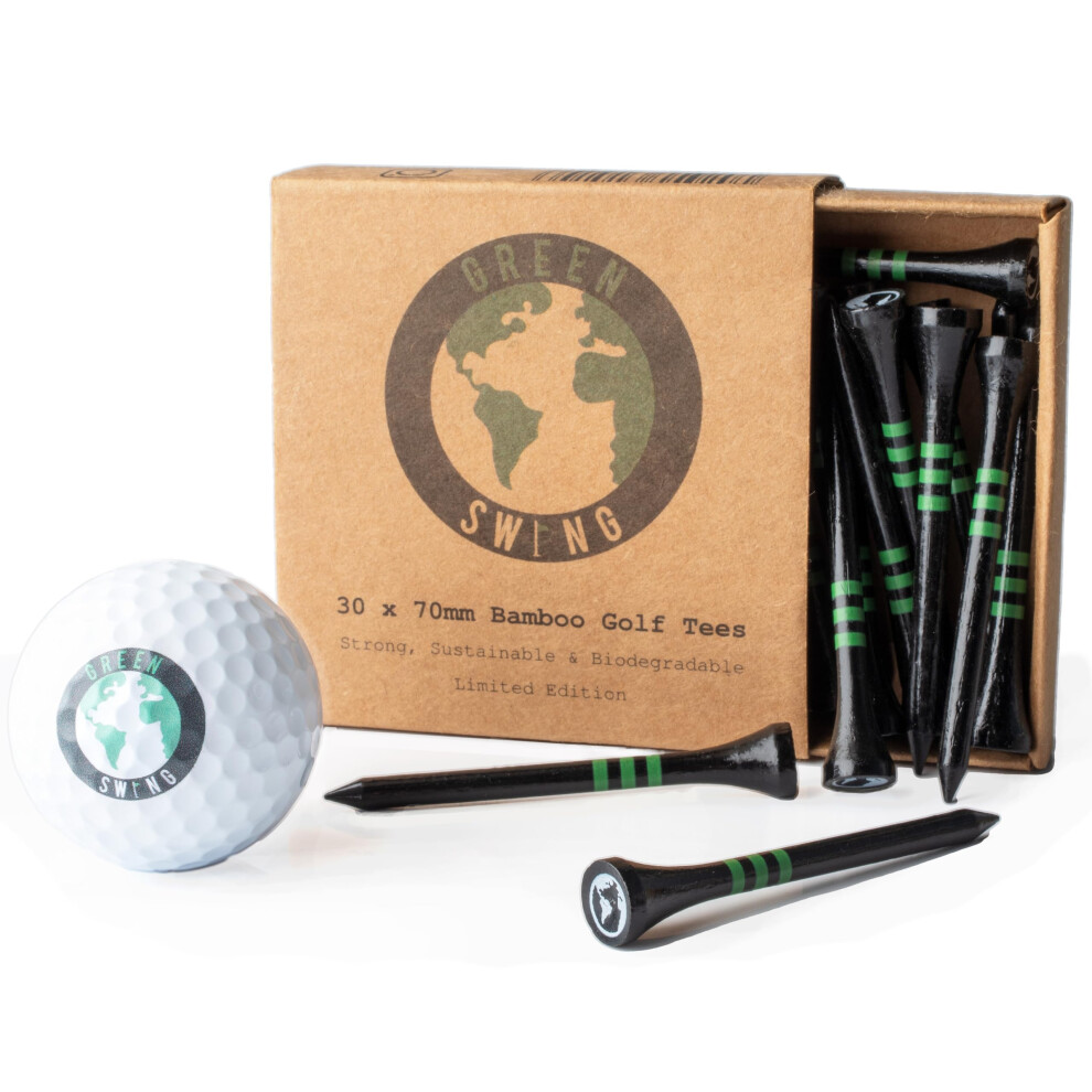 Swing Bamboo Golf Tees 70Mm Strong Sustainable Biodegradable 30Pcs Green