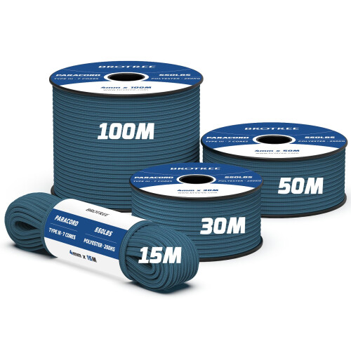 Brotree 550 Paracord 4mm 15m Rope Type III 7 Strands 100 Polyester Parachut