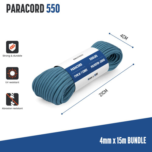 Brotree 550 Paracord 4mm 15m Rope Type III 7 Strands 100 Polyester Parachut 1
