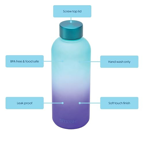 Smash Smash 650ml Soft Touch Water Timings Bottle TealPurple 2