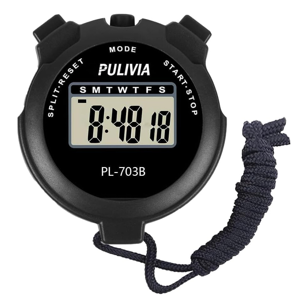 Pulivia Sports Stopwatch Timer Lap Split Digital Stopwatch With Clock Calen