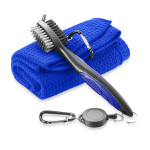 FUZVOL Blue Golf Brush and Microfiber Towel Cleaning Kit Portable with Clip Carabiner Waffle Pattern Golf Accessories Gift for Men