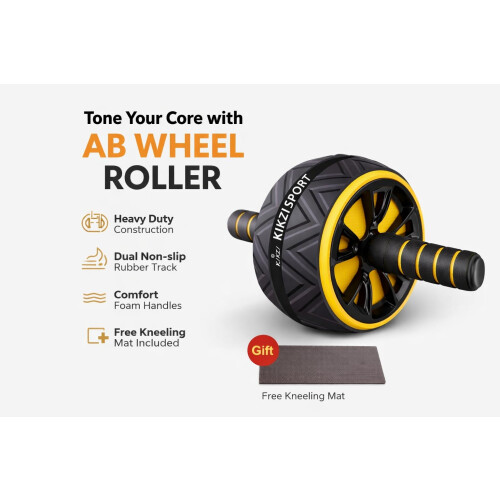 KIKZI Ab Wheel Roller with Knee Mat Dual Wheel Design for Core Strength Tr 2