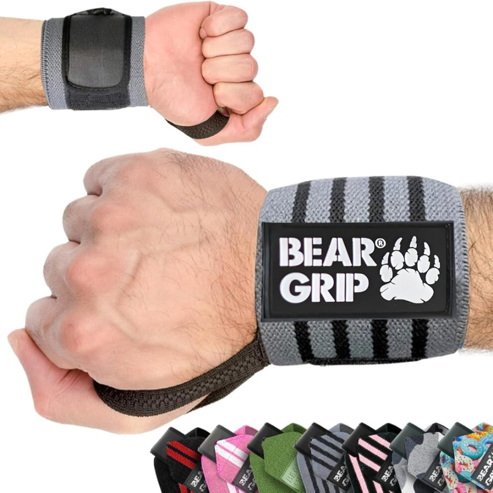 Bear Grip Weight Lifting Wrist Support Wraps Sold In Pairs Greyblack