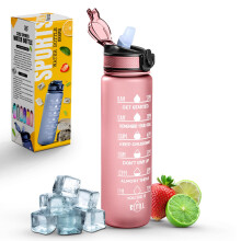 Roe Tenpo Sports Water Bottle with Straw and Time Marking and 32OZ Capacity