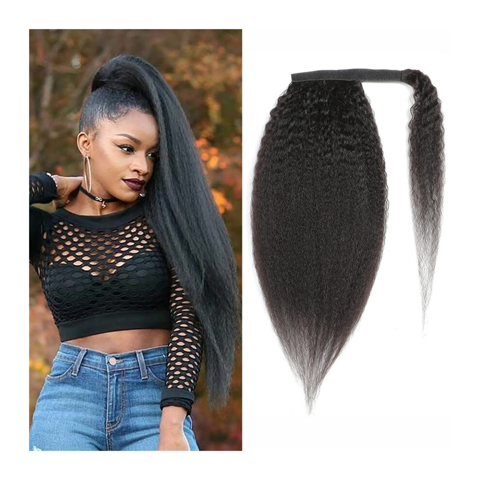 Unisex Human Hair Ponytail Extension Kinky Straight Wrap Around Clip In Brazilian Hairpiece 824 Inch