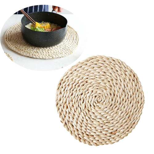 M 8 Pcs Placemats Round Kitchen Beverage Corn Husk Household 2