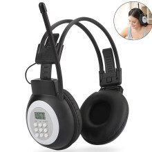 Wired & Wireless Headphones, FM Headset with Built-in Radio, Noise Cancelling Ear Muffs for Jogging, Walking, Daily Use, Black