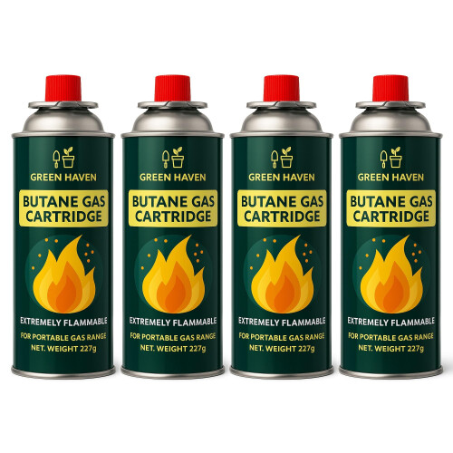 Green Haven Butane Gas Canisters 4 Pack – EN417 Nonthreaded Camping Cylinde